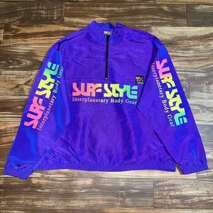 Vintage Surf Style USA Purple Iridescent One Size 1/4 Zip Windbreaker Jacket